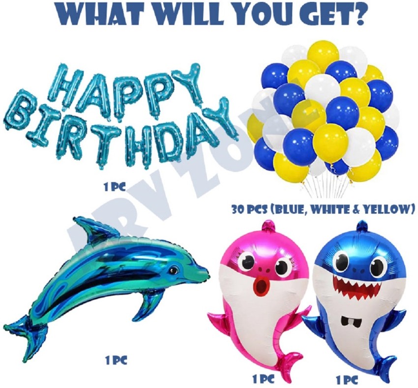 ARV Zone Solid Baby Shark / Fish /Dolphin Foil Balloon Kit  34pcs for Kids Birthday Balloon - Balloon