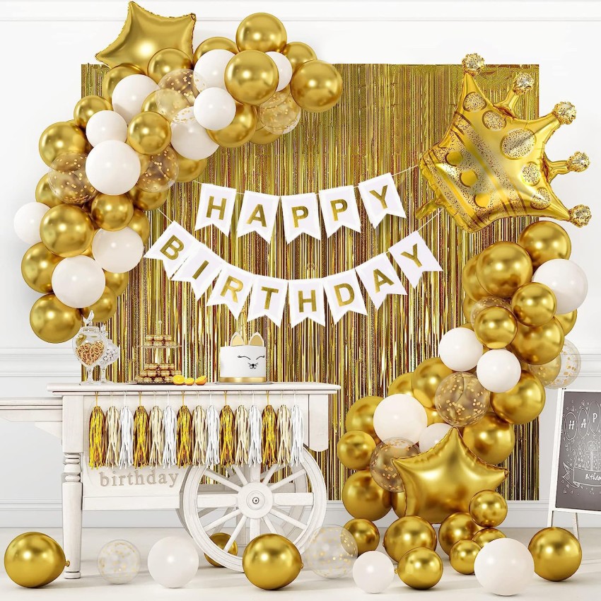 41pcs/set Gold Birthday Party Decorations,Happy Birthday Banner,Gold White  Birthday Decorations Supplies Balloons