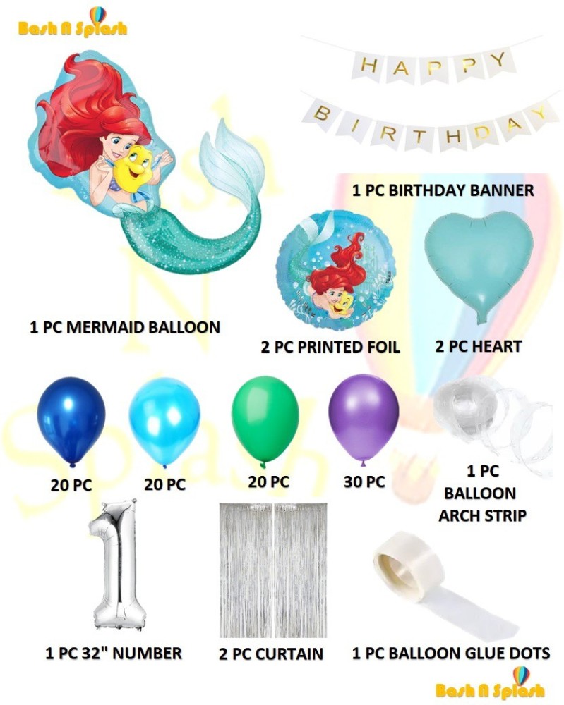 Bash N Splash Solid Mermaid Underwater Ocean theme Birthday Party  Decoration Pack of 101 pcs Balloon - Balloon 