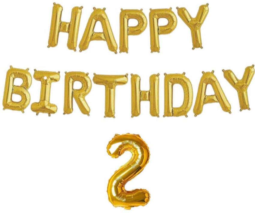 DecorXprime Solid Happy Birthday 2 Foil Letters 16 inch Happy  in Gold & Numbers Gold, Pack of 14 Balloon - Balloon