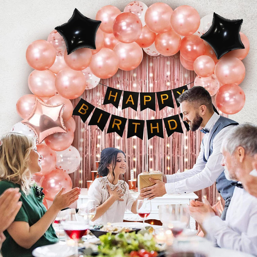 party assets Rose Gold Birthday Decoration Kit with Black Banner for WIfe Price in India Buy party assets Rose Gold Birthday Decoration Kit with Black Banner for WIfe online at Flipkart