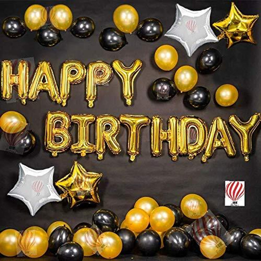 PartyballoonsHK Printed Happy Birthday Gold Black Silver Balloons Decoration Balloon