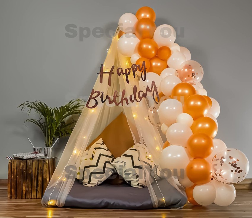 specialyou.in Printed Dirthday decorations, white net  Curtain cloth backdrop and Fairy Lights Balloon - Balloon