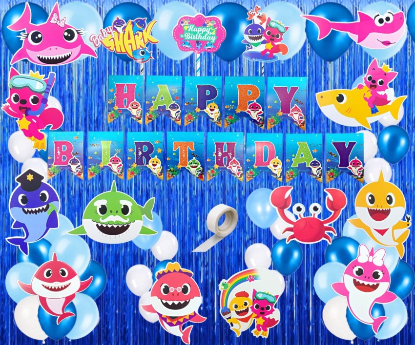 FLICK IN Solid Baby Shark Birthday Decoration Curtain Banner  Cutouts Cake Topper Balloon Set Balloon - Balloon