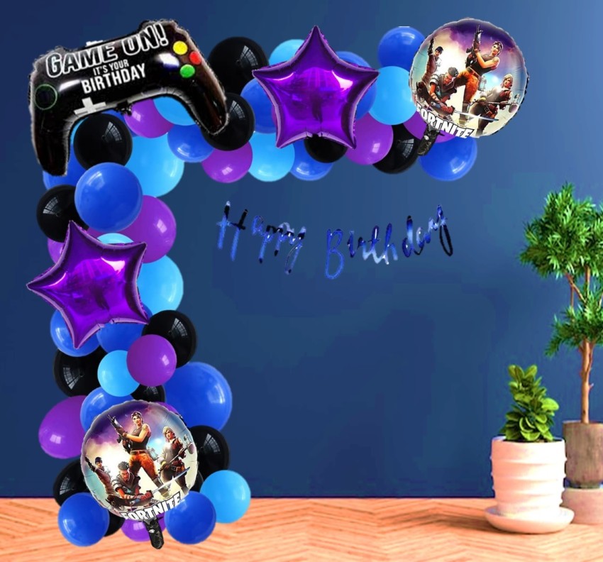 Bash N Splash Printed Fortnite Game on Theme Birthday  Decoration kit with blue black purple balloons Balloon - Balloon