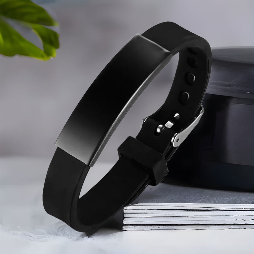 MYKI Alloy Leather Black Silver Bracelet