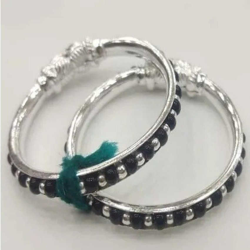 Silver bangles clearance with black beads