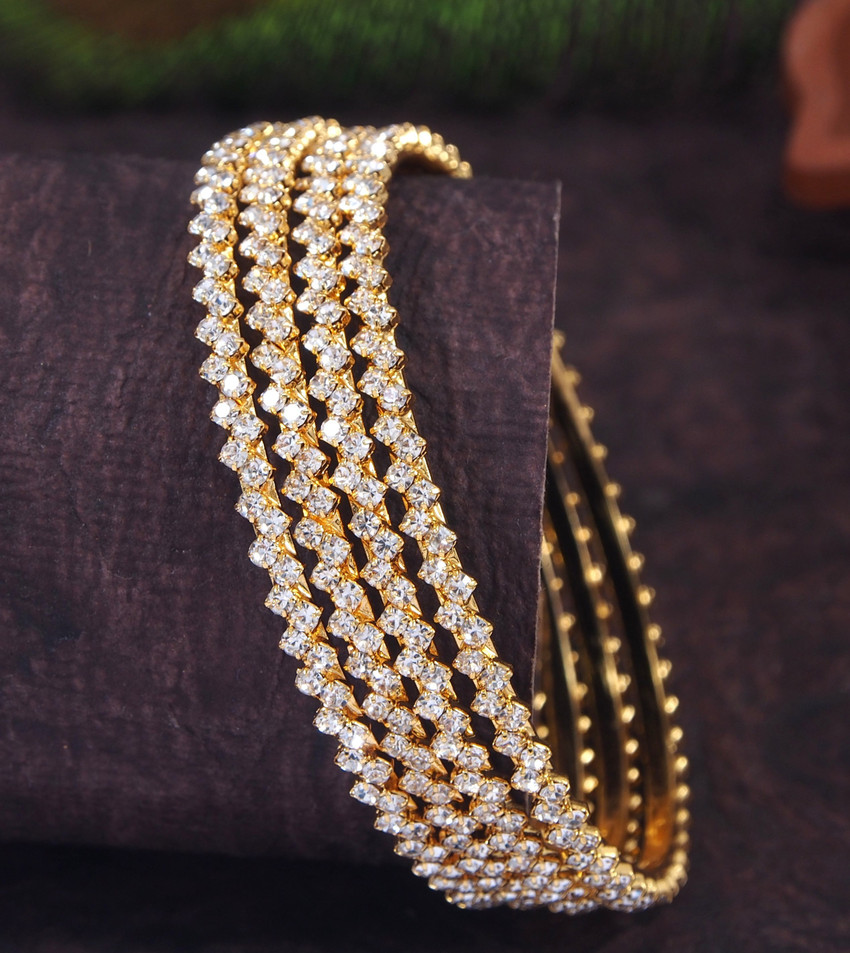 Atulya Brass Diamond Gold plated Bangle Set Price in India Buy Atulya Brass Diamond Gold plated Bangle Set Online at Best Prices in India Flipkart