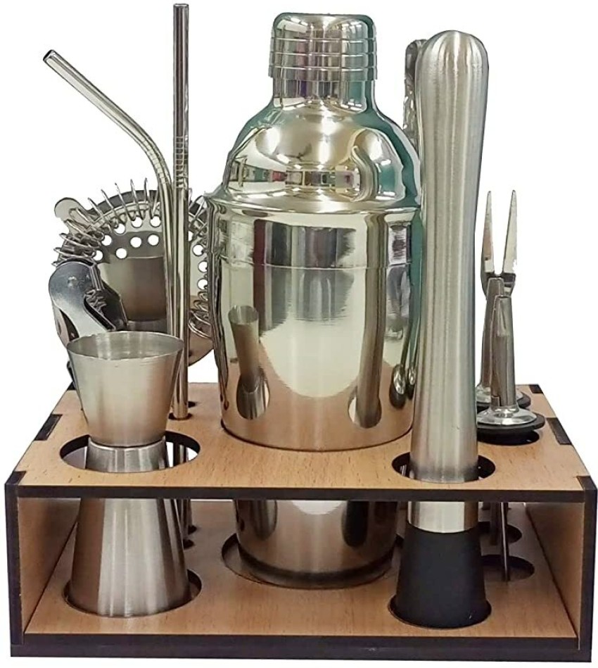  Mixology Bartender Kit with Stand - 15 Piece Bar Tool Set,  Silver Bar Set Cocktail Shaker Set for Drink Mixing - Includes Martini  Shaker, Jigger, Strainer, Bar Mixer Spoon, Tongs, Opener
