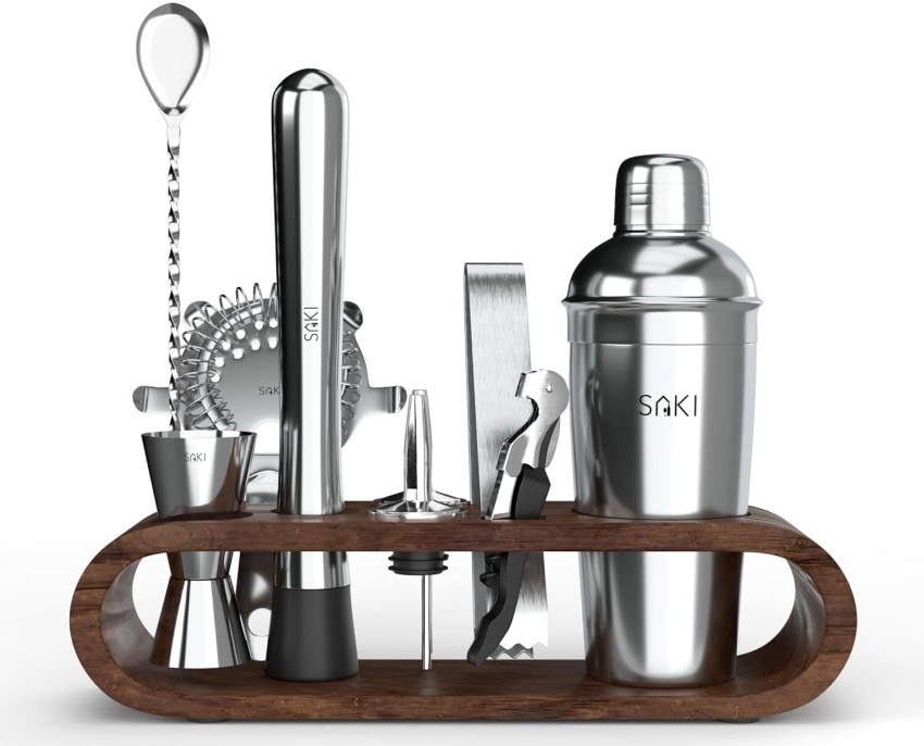 Saki Home Decor Stainless Steel Cocktail Shaker Set with Stand,10
