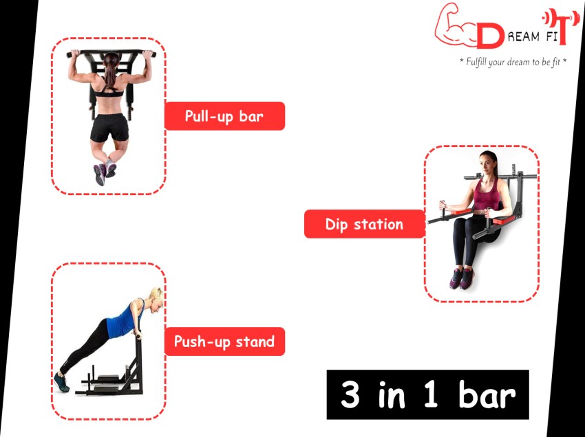 DreamFit Multifunctional Wall mount 3in1 bar Pull up bar Dip Station Push up stand Multi training Bar Buy DreamFit Multifunctional Wall mount 3in1 bar Pull up bar Dip Station Push up stand Multi train...