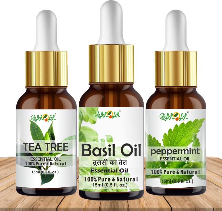 BROER Tea Tree Oil Basil Tulsi Oil Peppermint Oil Natural