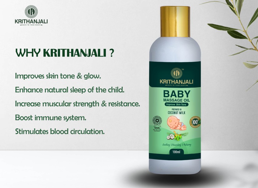 krithanjali Herbal Baby Massage Oil Skin Whitening Blend of Herbals Coconut Milk