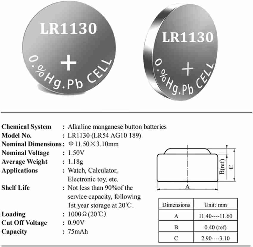 2 pack AG10 189 389 LR54 LR1130 Alklaine Button cell Battery