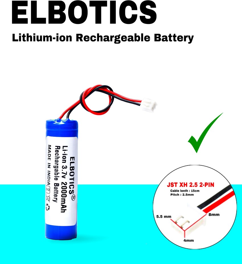 ElectroWorld 3.7V 1800mah (18650) Lithium Ion with JST Connector for DIY  Projects01 Battery - ElectroWorld 
