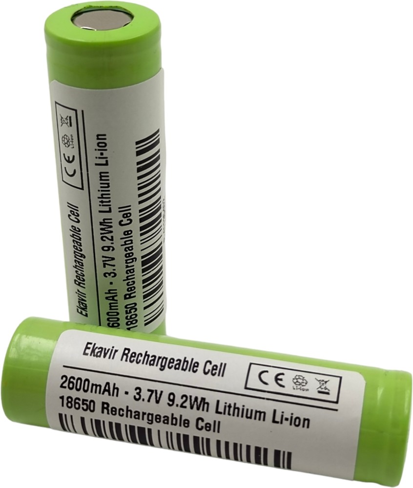 Ekavir 2600mAh Pack of 2, Lithium Rechargeable 3.7 Volt 18650 Cell Battery  - Ekavir 