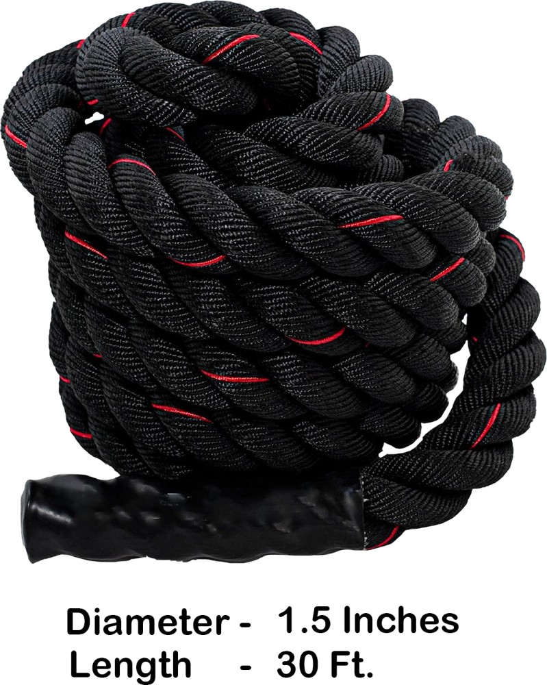 Fit Fusion Battle Rope for Gym, Black Red Tracer Heavy workout