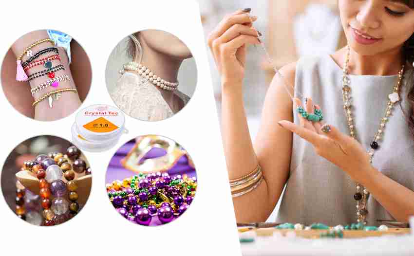Rarehaunt Elastic Thread for Beading Artificial Jewellery Bracelets 0.7 mm  & 1 mm 2 Spools Clear, White Beading Wire Price in India - Buy Rarehaunt  Elastic Thread for Beading Artificial Jewellery Bracelets