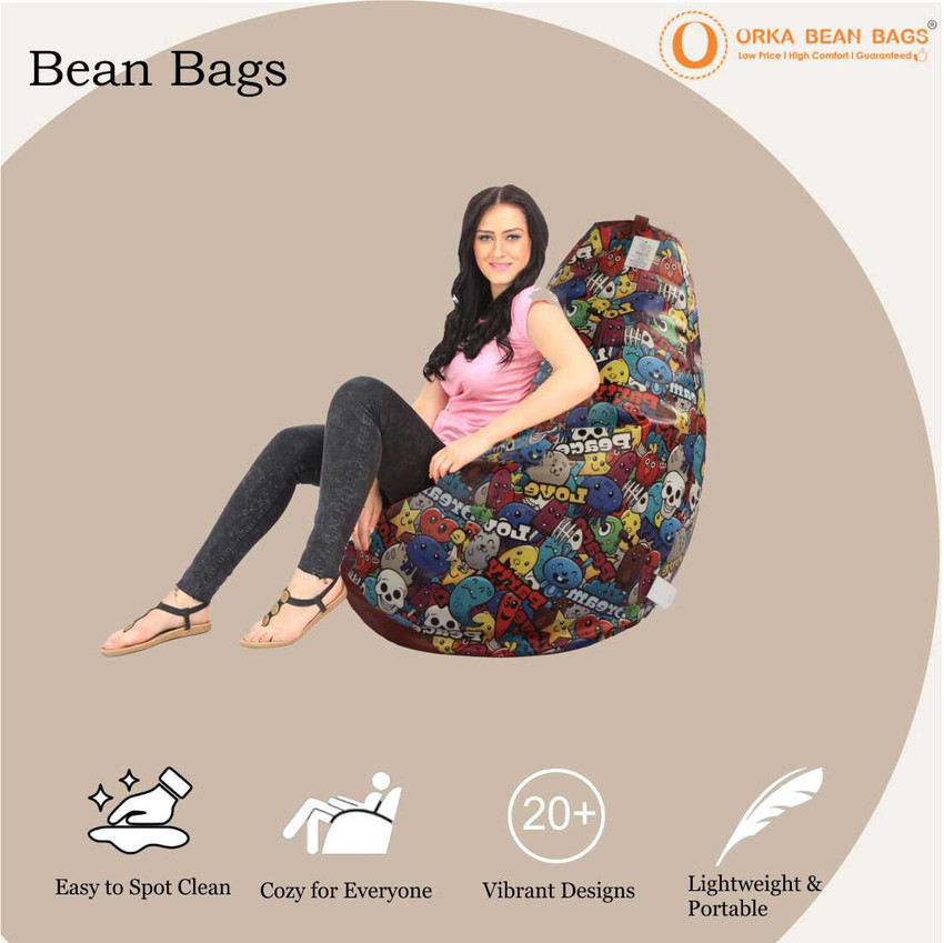 ORKA XXXL Tear Drop Bean Bag Cover Without Beans Price in India Buy ORKA XXXL Tear Drop Bean Bag Cover Without Beans online at Flipkart