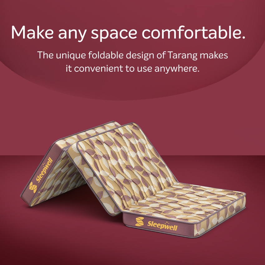 Sleepwell Tarang Foldable Mattress Tri fold Budget friendly Medium firm Mattress 3 inch Double PU Foam Mattress Price in India Buy Sleepwell Tarang Foldable Mattress Tri fold Budget friendly Medium fi...