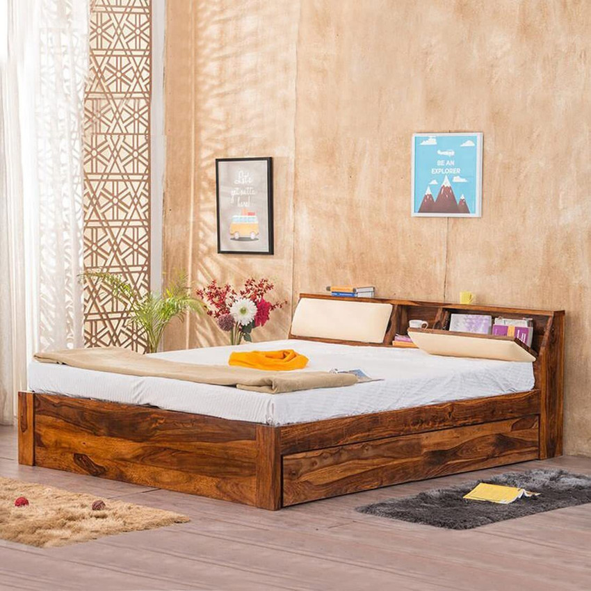 GOYALINTERIOR Sheesham Wood Bed Cot With Headboard Storage For Bedroom Home Hotel Livingroom Solid Wood Queen Drawer Bed Price in India Buy GOYALINTERIOR Sheesham Wood Bed Cot With Headboard Storage F...