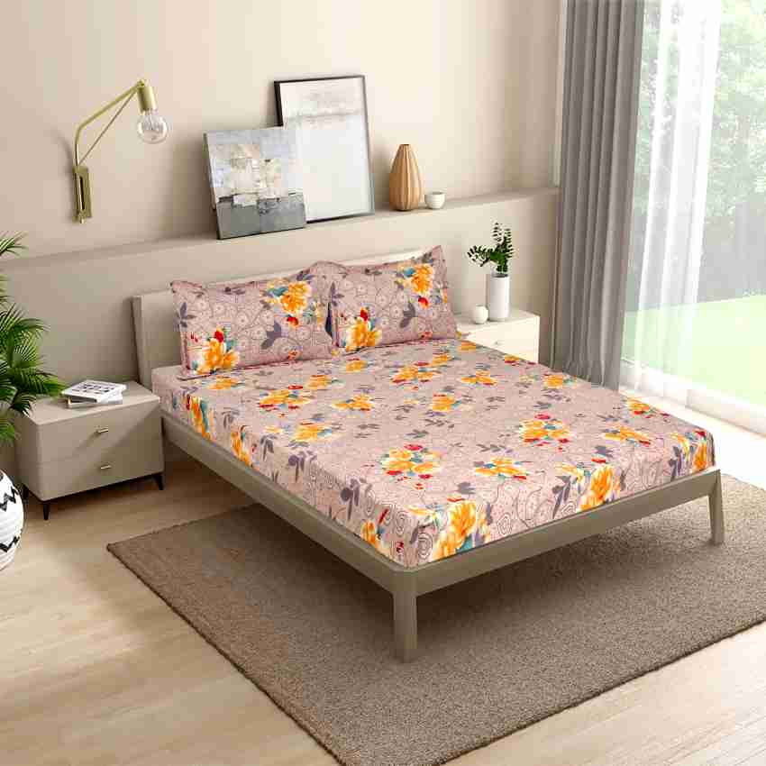 Krishnam 252 TC Microfiber Double Floral Fitted & Flat Bedsheet - Buy  Krishnam 252 TC Microfiber Double Floral Fitted & Flat Bedsheet Online at Best  Price in India
