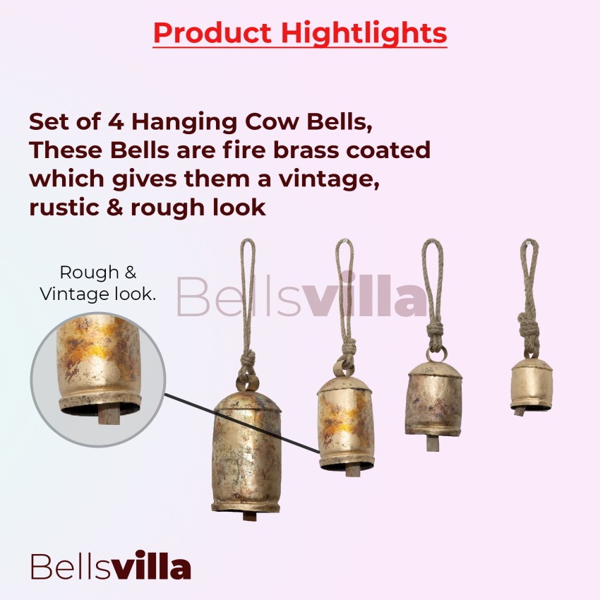 Set of 3 Hanging Harmony Giant Cow Bells Handmade Metal Wall Hanging Bells  Decor