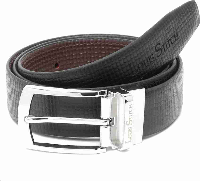 Louis Stitch Men Casual Black Genuine Leather Reversible Belt