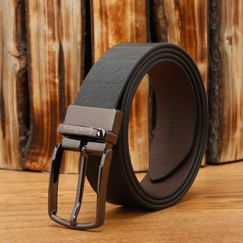 LOUIS STITCH Men's Reversible Italian Leather belt for men 1.25 inch (35mm) Waist Strap Black Brown Belt (BEPLNJ)