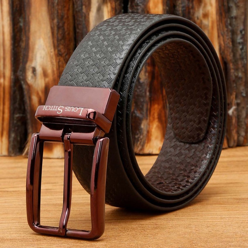 LOUIS STITCH Men Formal Black Genuine Leather Reversible Belt MT