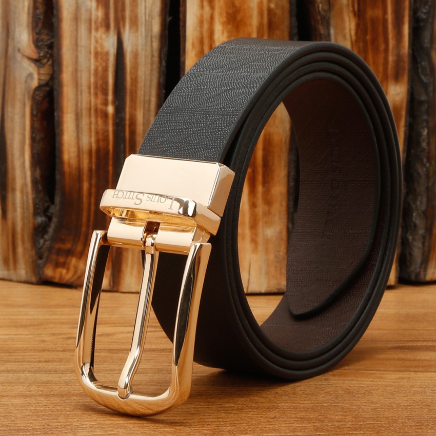 LOUIS STITCH Men Formal Black Genuine Leather Reversible Belt - Price  History