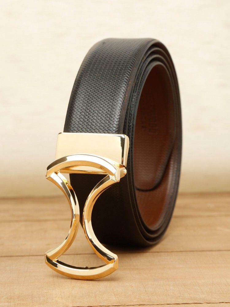 Teakwood Leather Men Textured Black-Gold Belt