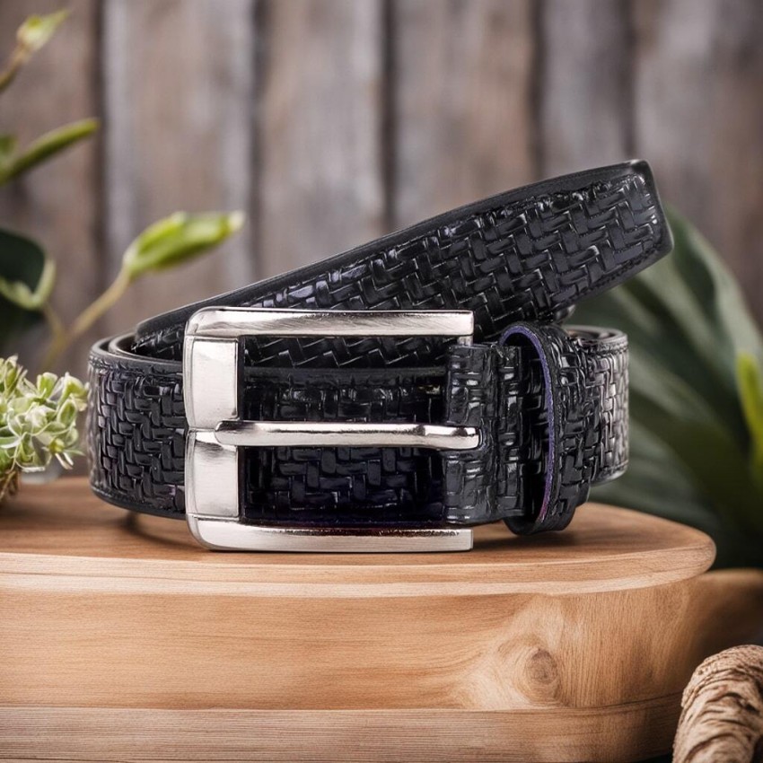 Men's Matte Black Leather Belt With Silver Buckle Belt 