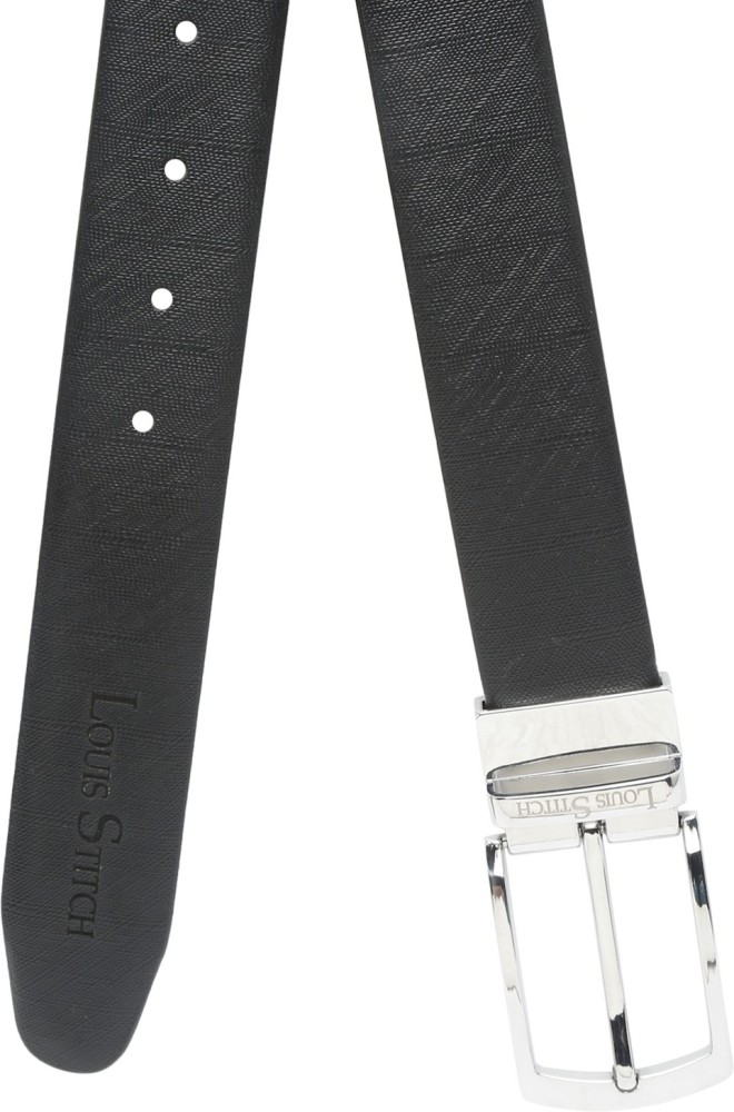 LOUIS STITCH Men Casual Black Genuine Leather Reversible Belt Ninja Chrome  - Price in India