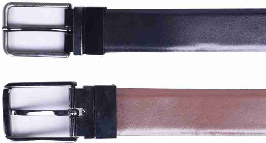 Check and Leather Reversible Belt in Dark Birch Brown/black - Men
