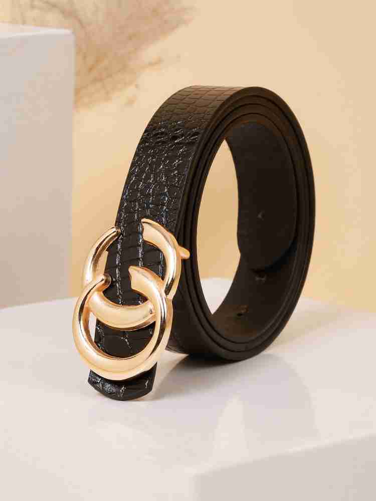 Teakwood Leather Men Textured Black-Gold Belt