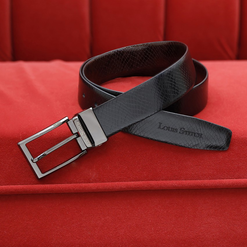 LOUIS STITCH Men Formal Black Genuine Leather Reversible Belt