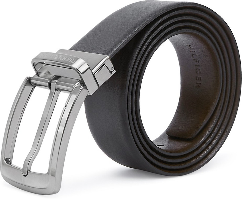 TOMMY HILFIGER Men Brown Black Genuine Leather Belt BLACK BROWN