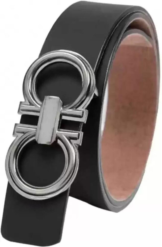 SMARTU Men Party Black Genuine Leather Belt Black Price in India