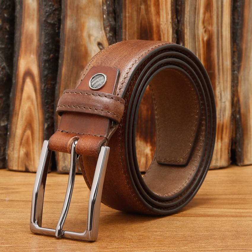 Colored Brown Casual leather Belt For Men With Stitch Detail