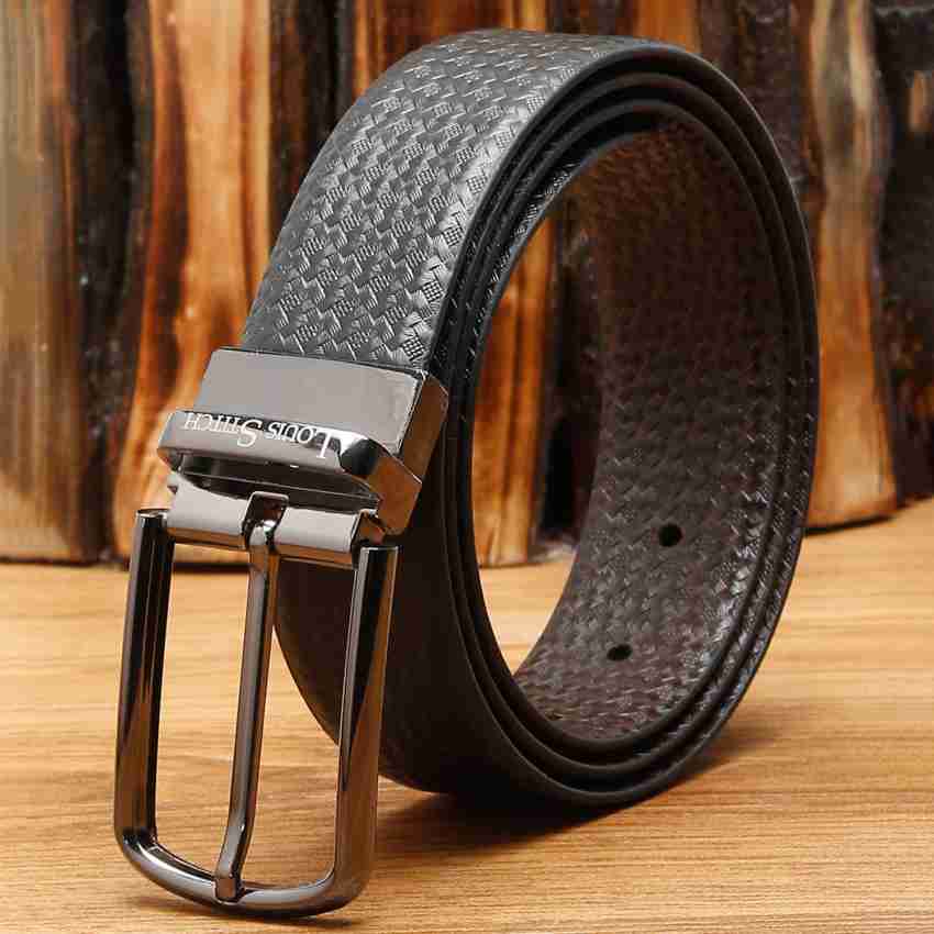 Louis Vuitton Silver Buckle Belt Genuine Leather Black, Men's