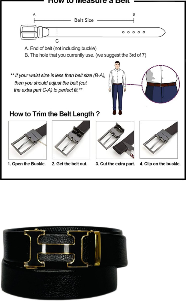 Hooke Men Formal Casual Evening Party Black Gold Genuine Leather Belt Black Price in India Flipkart