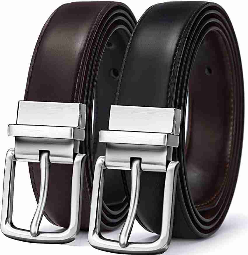 KAEZRI Men Evening, Party, Formal, Casual Black Genuine Leather Belt Black  - Price in India