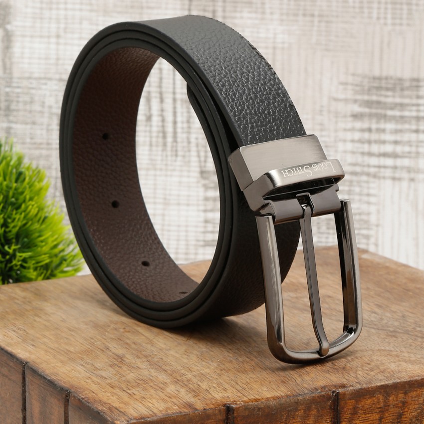LOUIS STITCH Men Genuine Leather Reversible Belt For Men (Black, 34)