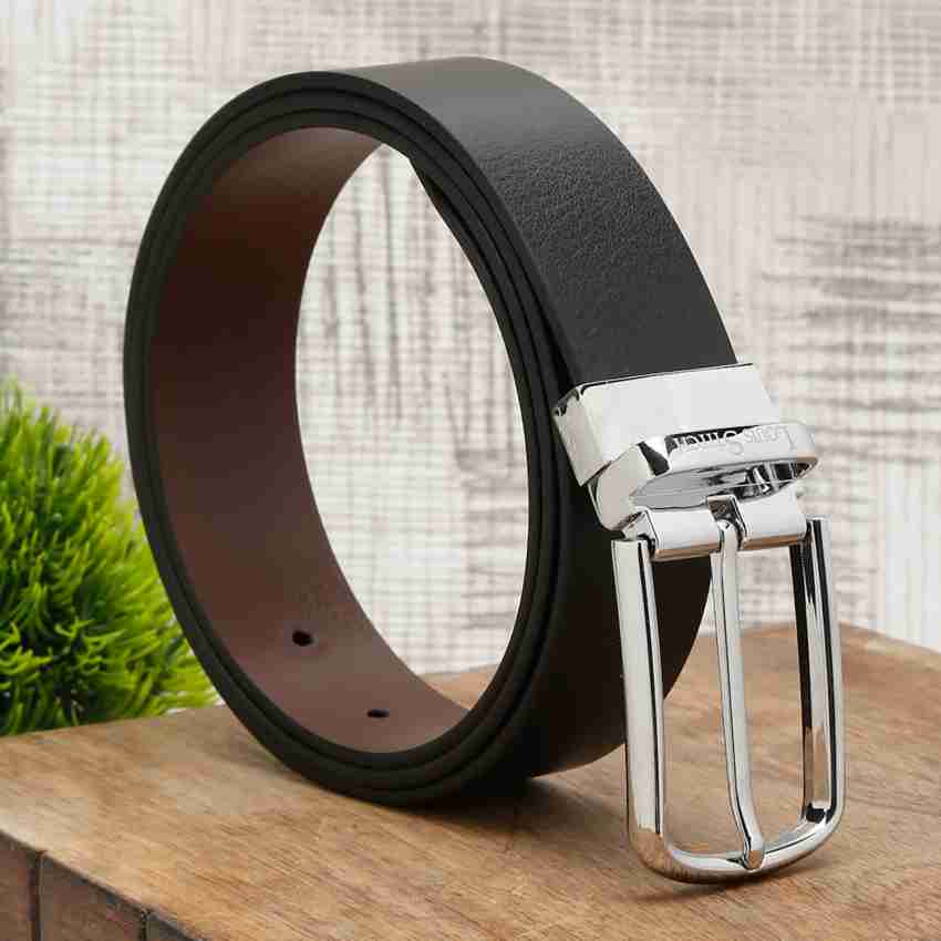 LV Men Black, Silver Genuine Leather Belt Black - Price in India