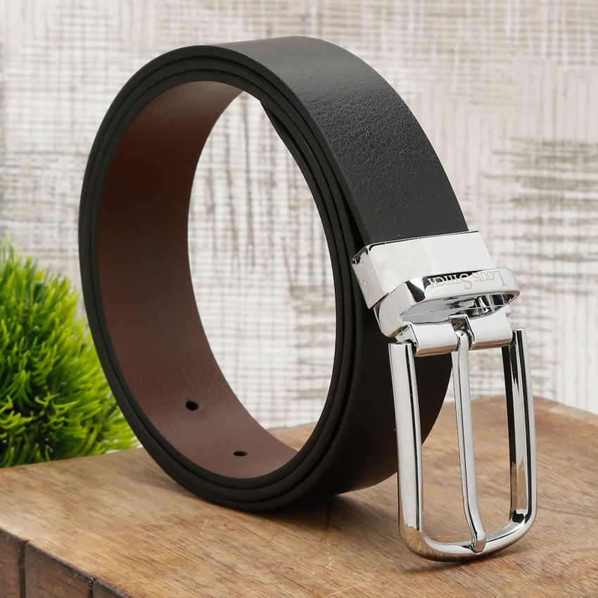 LOUIS STITCH Men Formal Black Genuine Leather Reversible Belt SL Chrome -  Price in India