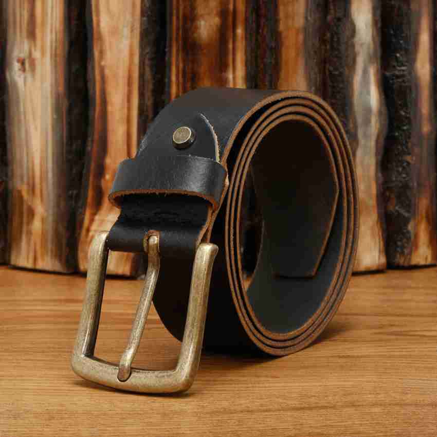 LOUIS STITCH Men Casual Black Genuine Leather Belt Jet Black