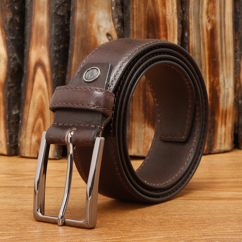 Colored Brown Casual leather Belt For Men With Stitch Detail