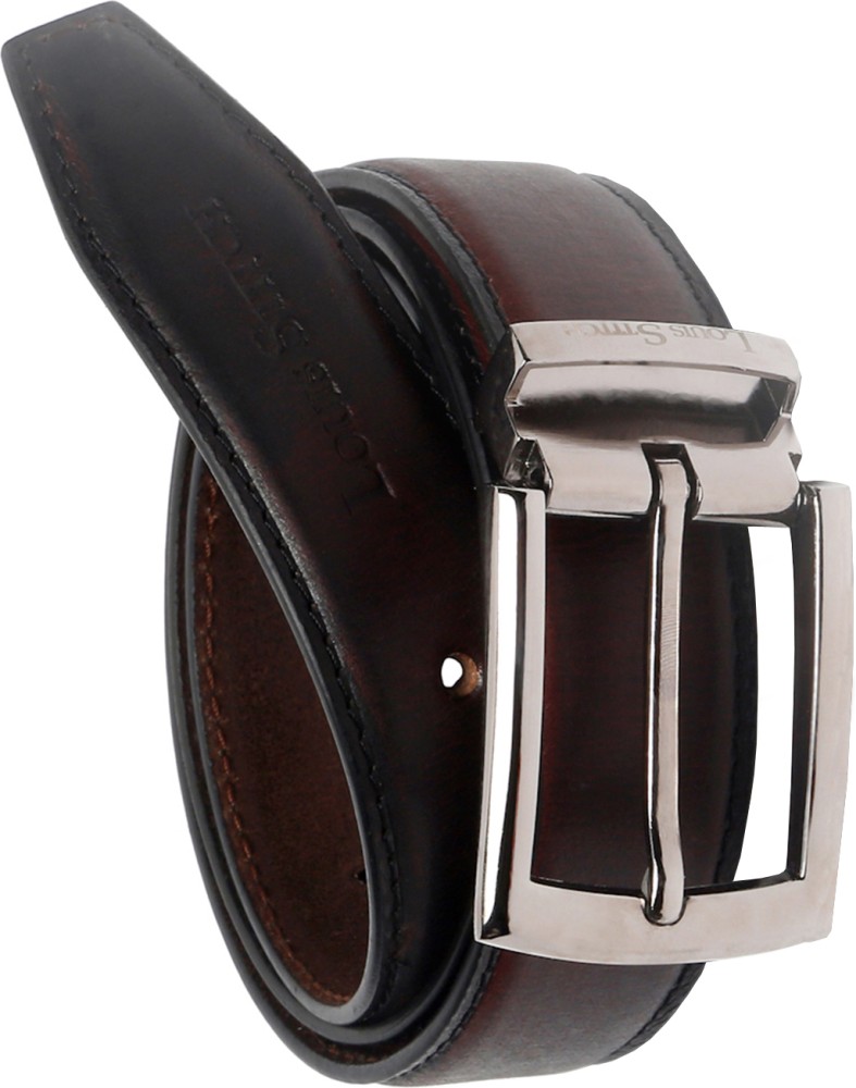 LOUIS STITCH Men Casual Black Genuine Leather Reversible Belt Ninja Chrome  - Price in India