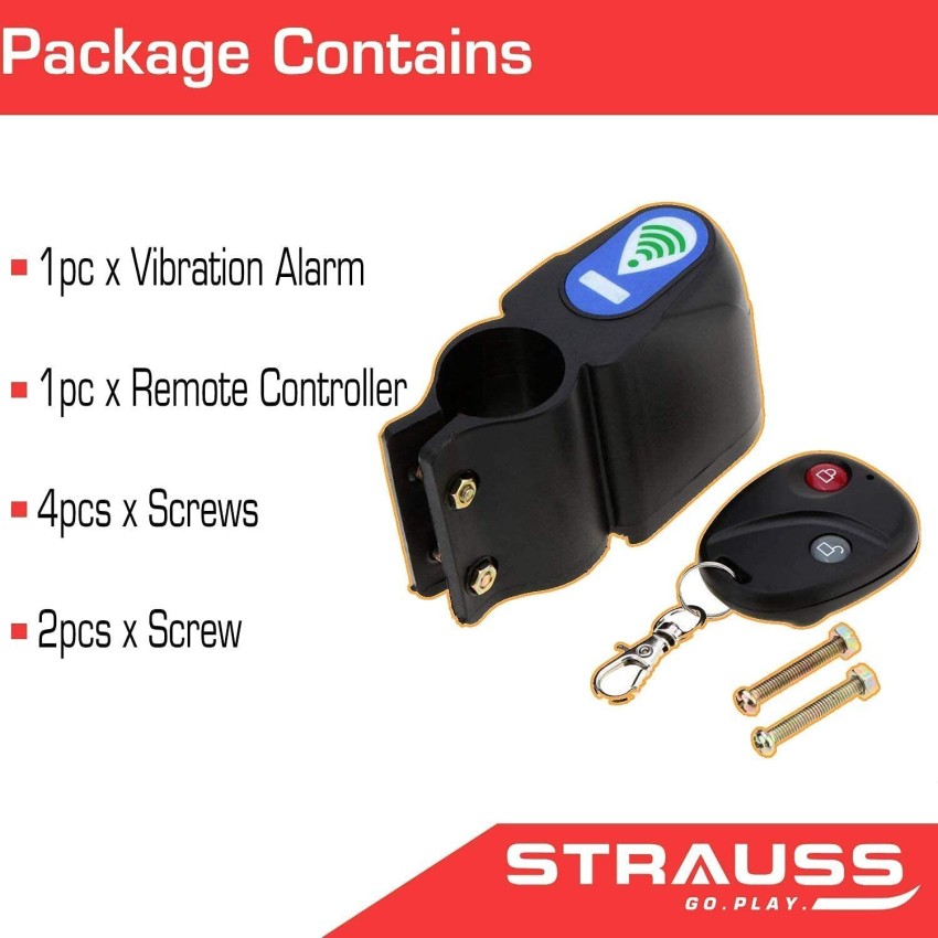 Strauss Bicycle Wireless Security Alarm Lock with Remote Smart Sensor Alarm Pack of 2 Cycle Lock Price in India Buy Strauss Bicycle Wireless Security Alarm Lock with Remote Smart Sensor Alarm Pack of